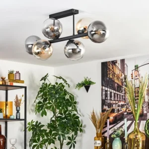 hofstein Gastor Plafonnier, Boule lumineuse Ambre, Clair, Fumé, 6 lumières* Lampes Modernes