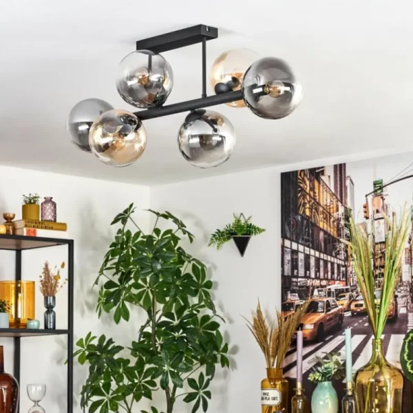 hofstein Gastor Plafonnier, Boule lumineuse Ambre, Clair, Fumé, 6 lumières* Lampes Modernes