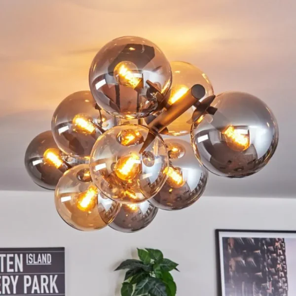 hofstein Gastor Plafonnier, Boule lumineuse Ambre, Fumé, 10 lumières* Lampes Modernes