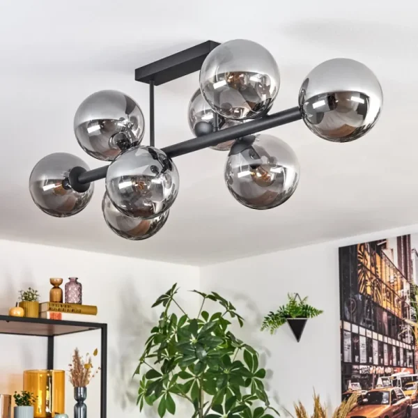 hofstein Gastor Plafonnier, Boule lumineuse Fumé, 8 lumières* Lampes Modernes