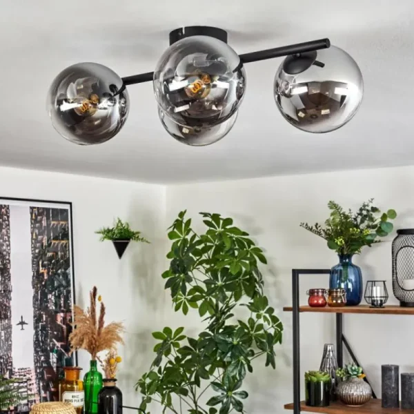 hofstein Gastor Plafonnier, Boule lumineuse Chrome, Clair, Fumé, 4 lumières* Lampes Modernes