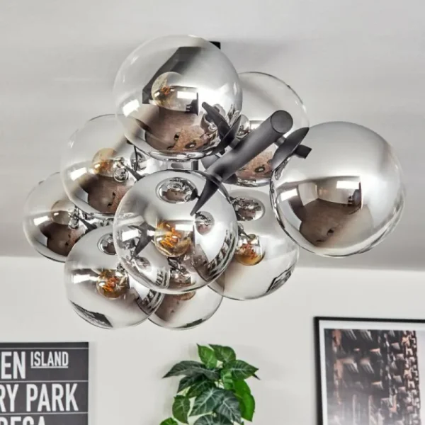 hofstein Gastor Plafonnier, Boule lumineuse Chrome, Clair, Fumé, 10 lumières* Lampes Modernes
