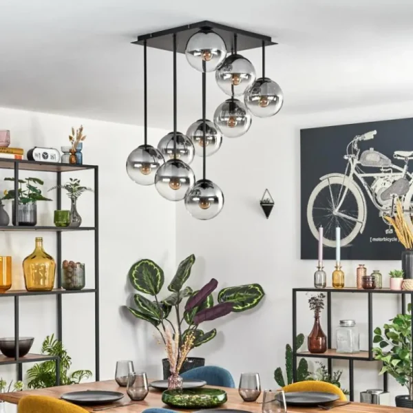 hofstein Gastor Plafonnier, Boule lumineuse Clair, Fumé, 9 lumières* Lampes Modernes