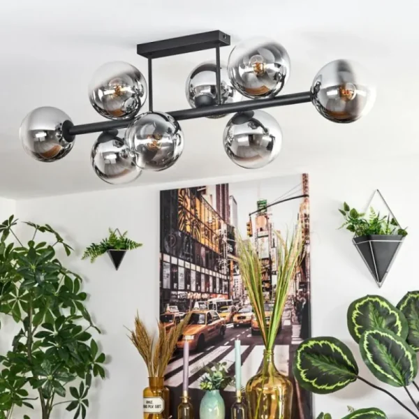 hofstein Gastor Plafonnier, Boule lumineuse Chrome, Clair, Fumé, 8 lumières* Lampes Modernes