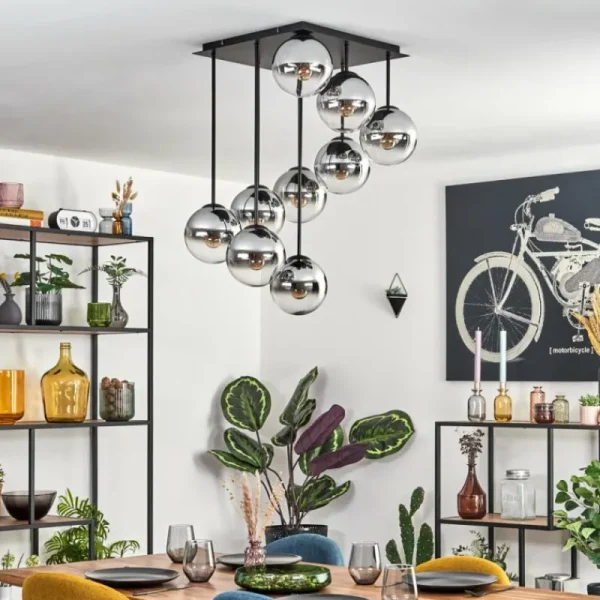 hofstein Gastor Plafonnier, Boule lumineuse Chrome, Clair, Fumé, 9 lumières* Lampes Modernes