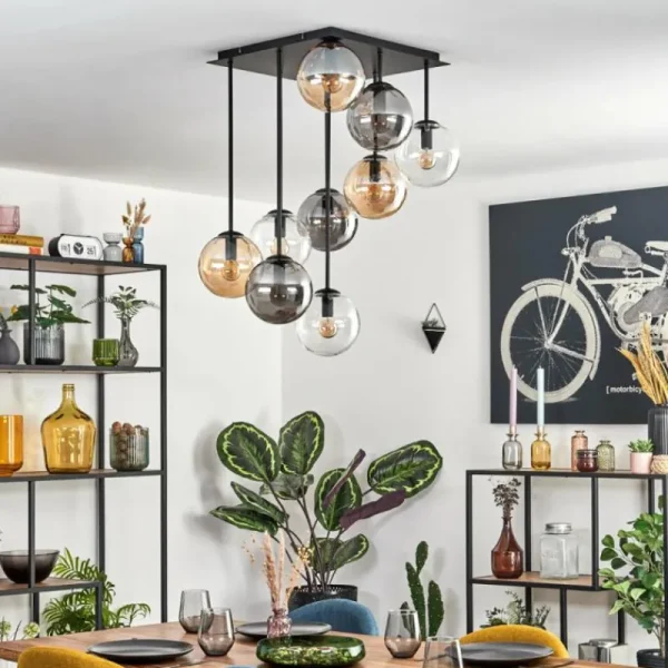 hofstein Gastor Plafonnier, Boule lumineuse Ambre, Clair, Fumé, 9 lumières* Lampes Modernes