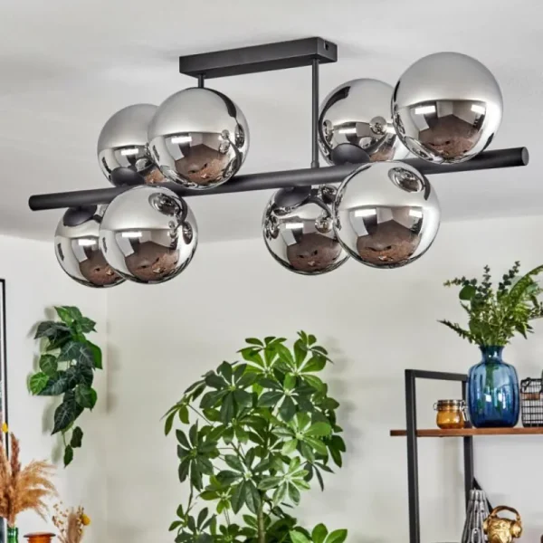 hofstein Gastor Plafonnier, Boule lumineuse Chrome, Fumé, 8 lumières* Lampes Modernes