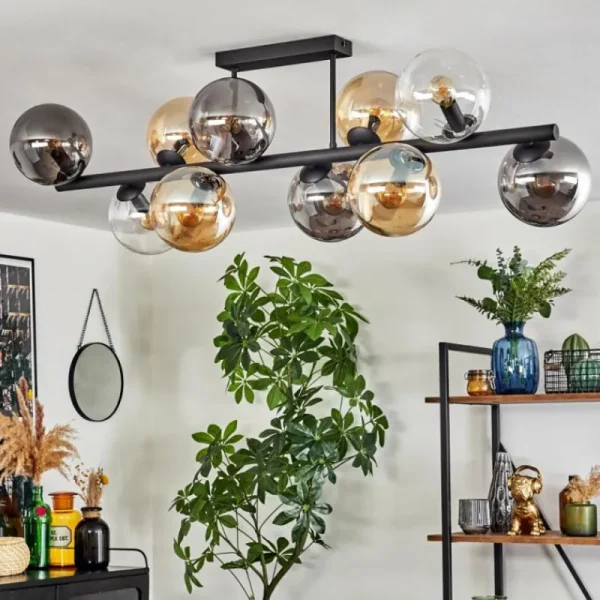 hofstein Gastor Plafonnier, Boule lumineuse Ambre, Clair, Fumé, 10 lumières* Lampes Modernes