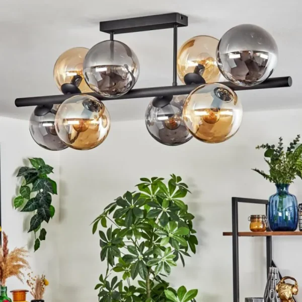 hofstein Gastor Plafonnier, Boule lumineuse Ambre, Fumé, 8 lumières* Lampes Modernes