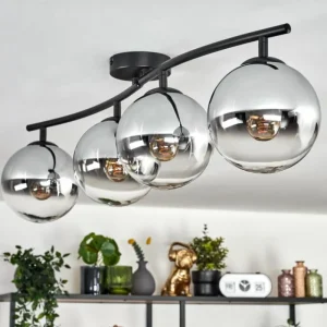 hofstein Gastor Plafonnier, Boule lumineuse Chrome, Clair, Fumé, 4 lumières* Lampes Modernes
