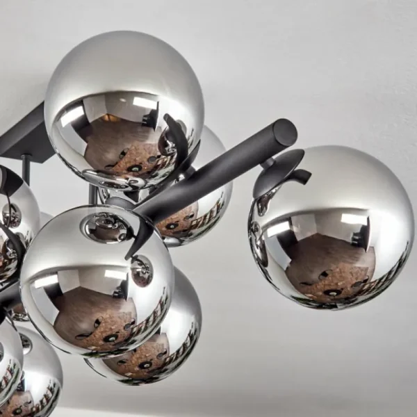 hofstein Gastor Plafonnier, Boule lumineuse Chrome, Fumé, 10 lumières* Lampes Modernes