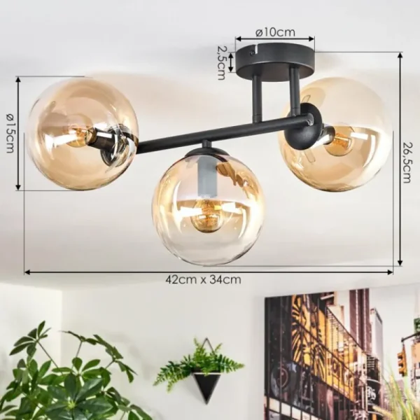 hofstein Gastor Plafonnier, Boule lumineuse Ambre, Clair, 3 lumières* Lampes En Verre