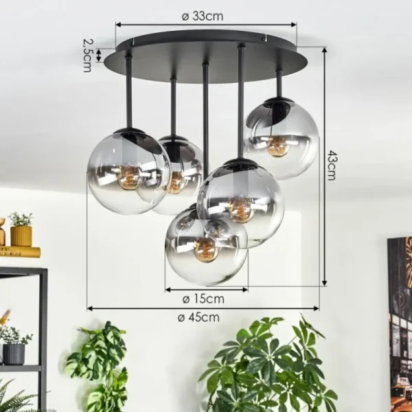 hofstein Gastor Plafonnier, Boule lumineuse 45 cm Clair, Fumé, 5 lumières* Lampes Modernes