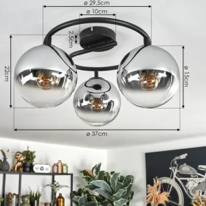 hofstein Gastor Plafonnier, Boule lumineuse 37 cm Chrome, Clair, Fumé, 3 lumières* Lampes Modernes