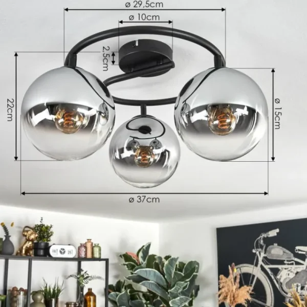 hofstein Gastor Plafonnier, Boule lumineuse 37 cm Chrome, Clair, Fumé, 3 lumières* Lampes Modernes