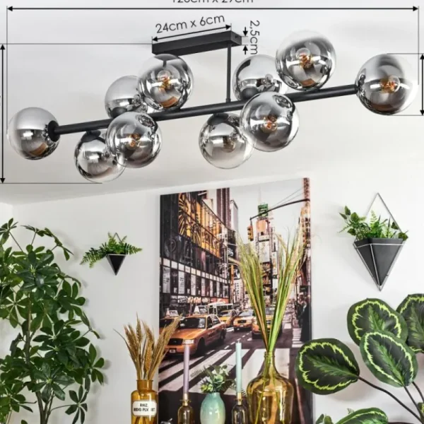hofstein Gastor Plafonnier, Boule lumineuse Chrome, Clair, Fumé, 10 lumières* Lampes Modernes