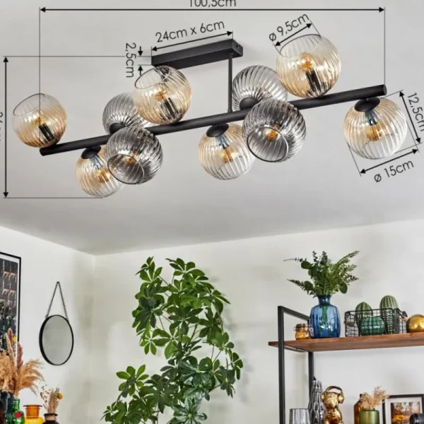 hofstein Gastor Plafonnier, Boule lumineuse Ambre, Clair, Fumé, 10 lumières* Lampes Modernes