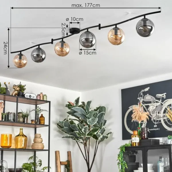 hofstein Gastor Plafonnier, Boule lumineuse Ambre, Fumé, 6 lumières* Lampes Modernes