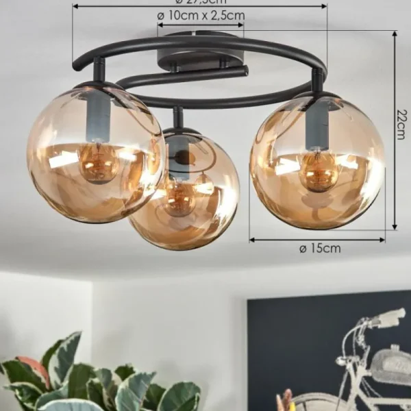 hofstein Gastor Plafonnier, Boule lumineuse Ambre, 3 lumières* Lampes En Verre