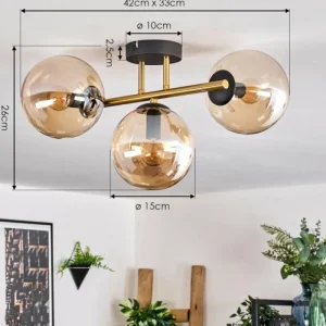 hofstein Gastor Plafonnier, Boule lumineuse 42 cm Or, Noir, 3 lumières* Lampes En Verre