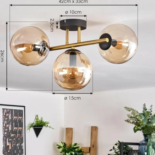 hofstein Gastor Plafonnier, Boule lumineuse 42 cm Or, Noir, 3 lumières* Lampes En Verre