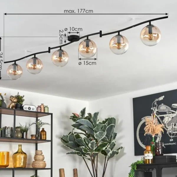 hofstein Gastor Plafonnier, Boule lumineuse Ambre, Clair, 6 lumières* Lampes En Verre