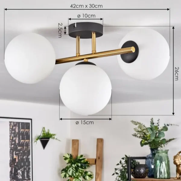 hofstein Gastor Plafonnier, Boule lumineuse 42 cm Or, Noir, 3 lumières* Lampes En Verre