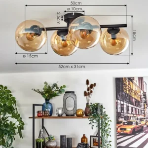 hofstein Gastor Plafonnier, Boule lumineuse Ambre, 4 lumières* Lampes En Verre