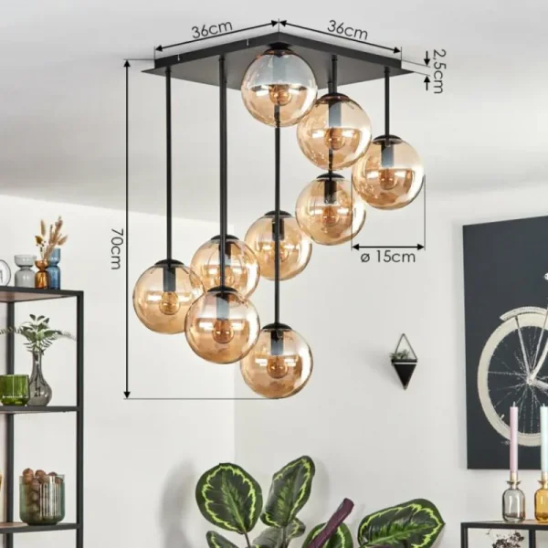 hofstein Gastor Plafonnier, Boule lumineuse Ambre, 9 lumières* Lampes En Verre