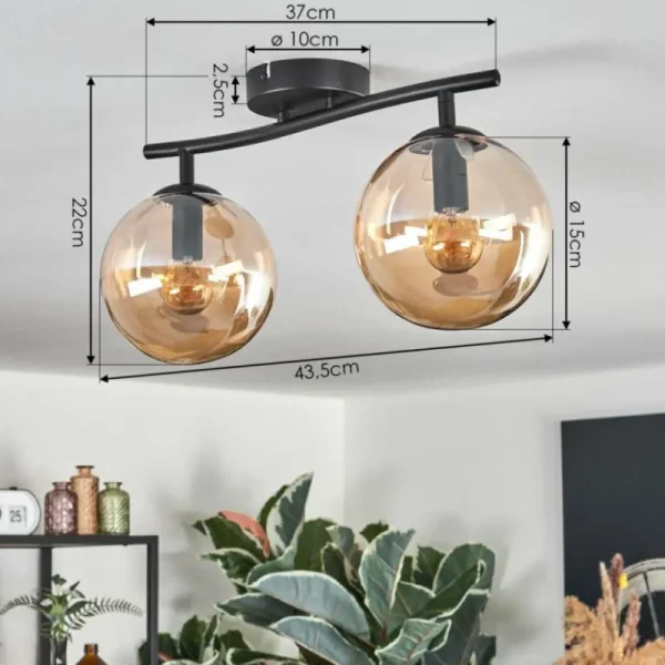 hofstein Gastor Plafonnier, Boule lumineuse Ambre, 2 lumières* Lampes En Verre