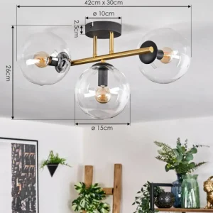 hofstein Gastor Plafonnier, Boule lumineuse 42 cm Or, Noir, 3 lumières* Lampes En Verre