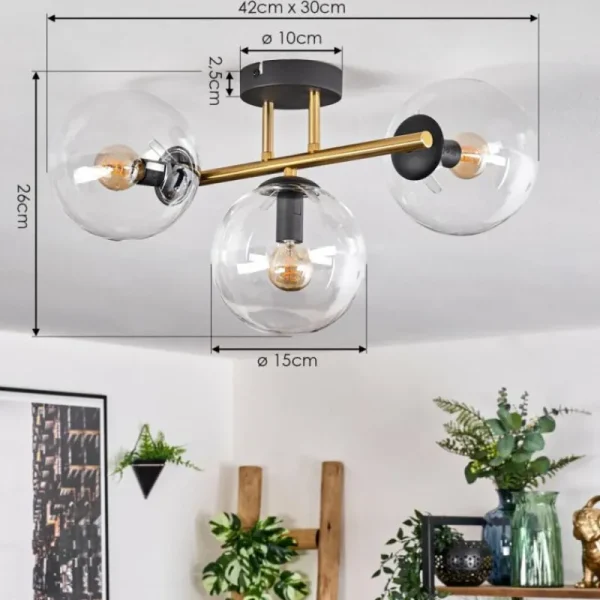 hofstein Gastor Plafonnier, Boule lumineuse 42 cm Or, Noir, 3 lumières* Lampes En Verre