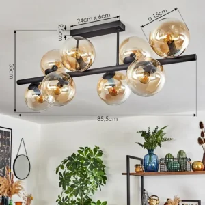 hofstein Gastor Plafonnier, Boule lumineuse Ambre, Clair, 8 lumières* Lampes En Verre