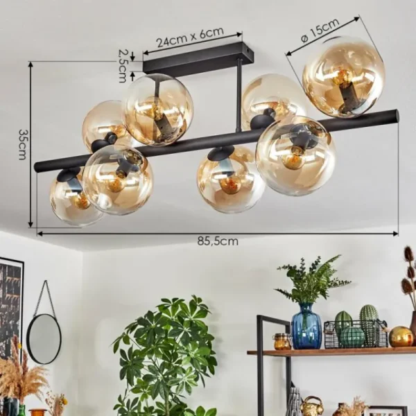 hofstein Gastor Plafonnier, Boule lumineuse Ambre, Clair, 8 lumières* Lampes En Verre