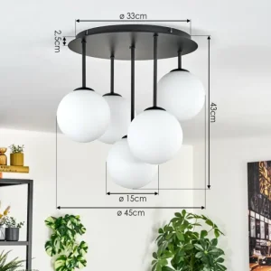 hofstein Gastor Plafonnier, Boule lumineuse 45 cm Blanc, 5 lumières* Lampes En Verre