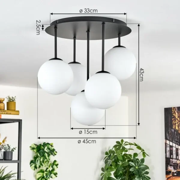 hofstein Gastor Plafonnier, Boule lumineuse 45 cm Blanc, 5 lumières* Lampes En Verre