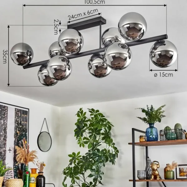 hofstein Gastor Plafonnier, Boule lumineuse Chrome, Fumé, 10 lumières* Lampes Modernes