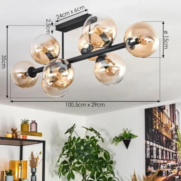 hofstein Gastor Plafonnier, Boule lumineuse Ambre, Clair, 8 lumières* Lampes En Verre