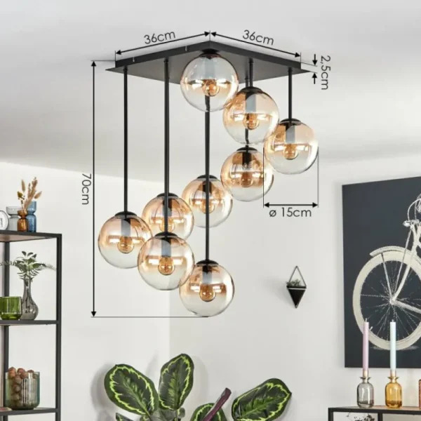 hofstein Gastor Plafonnier, Boule lumineuse Ambre, Clair, 9 lumières* Lampes En Verre