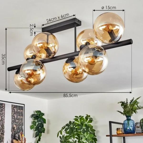 hofstein Gastor Plafonnier, Boule lumineuse Ambre, 8 lumières* Lampes En Verre
