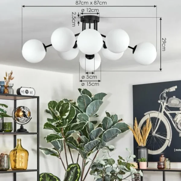 hofstein Gastor Plafonnier, Boule lumineuse 87 cm Blanc, 8 lumières* Lampes En Verre