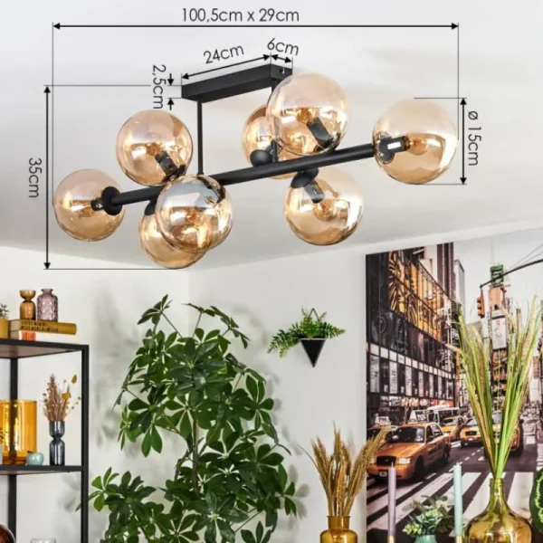 hofstein Gastor Plafonnier, Boule lumineuse Ambre, 8 lumières* Lampes En Verre