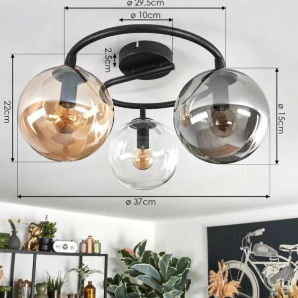 hofstein Gastor Plafonnier, Boule lumineuse 37 cm Ambre, Clair, Fumé, 3 lumières* Lampes Modernes
