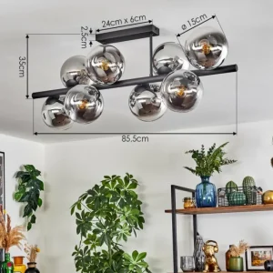 hofstein Gastor Plafonnier, Boule lumineuse Chrome, Clair, Fumé, 8 lumières* Lampes Modernes