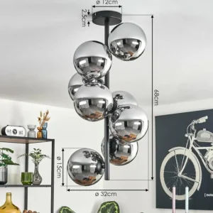 hofstein Gastor Plafonnier, Boule lumineuse Chrome, Fumé, 8 lumières* Lampes Modernes