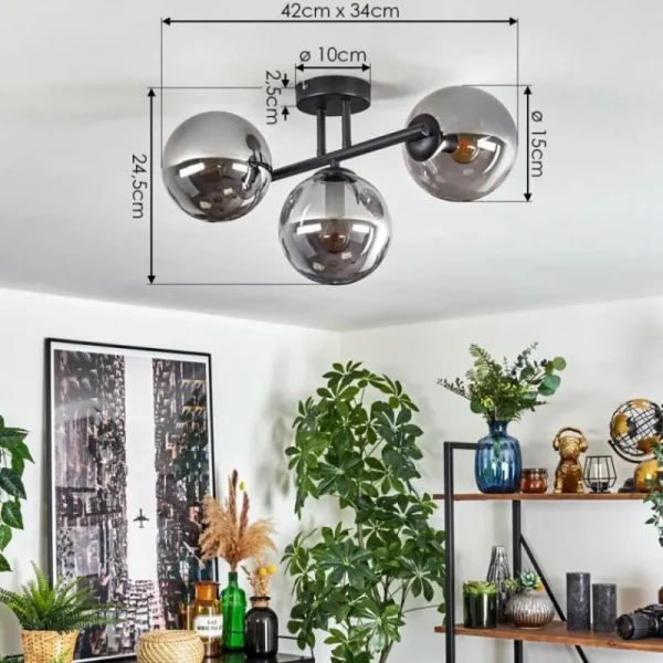 hofstein Gastor Plafonnier, Boule lumineuse Fumé, 3 lumières* Lampes Modernes