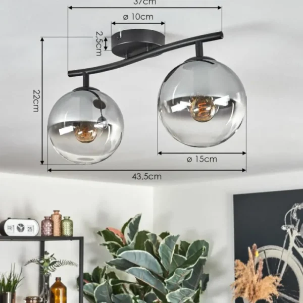 hofstein Gastor Plafonnier, Boule lumineuse Clair, Fumé, 2 lumières* Lampes Modernes
