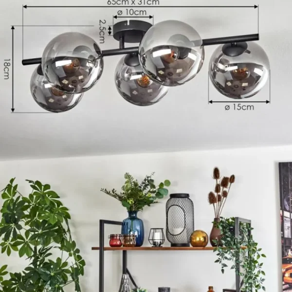 hofstein Gastor Plafonnier, Boule lumineuse Fumé, 5 lumières* Lampes Modernes
