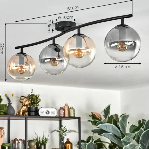 hofstein Gastor Plafonnier, Boule lumineuse Ambre, Clair, Fumé, 4 lumières* Lampes Modernes