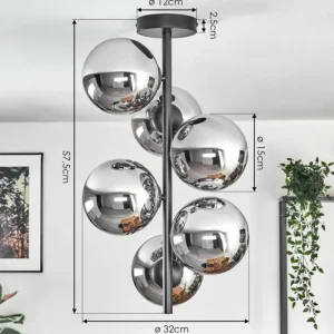 hofstein Gastor Plafonnier, Boule lumineuse Chrome, Fumé, 6 lumières* Lampes Modernes